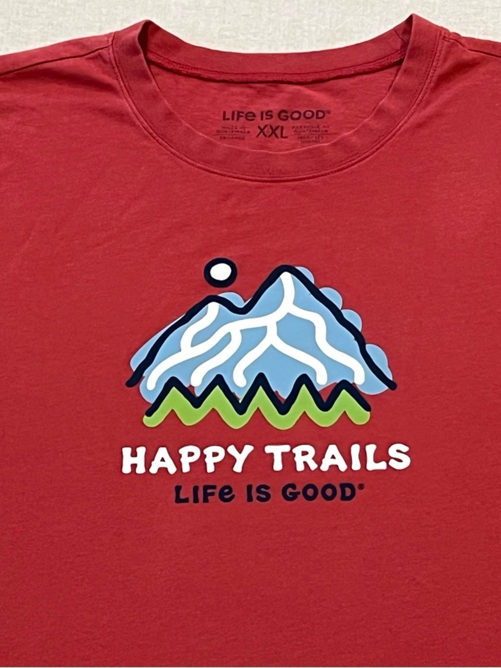 Life Is Good Happy Trails with Mountain Graphic Red Tee 100% Cotton Mens XXL